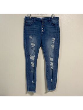 Kan Can Jean Women’s Size 15/31 Medium Wash At Last Distressed Button Fly Jeans